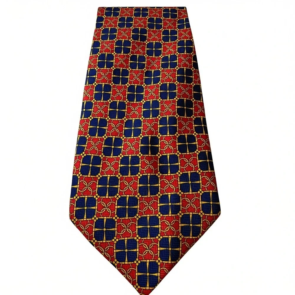 Giampiero Valenti Necktie Mens OS Red‎ Blue Gold Silk Geometric Made in Italy
